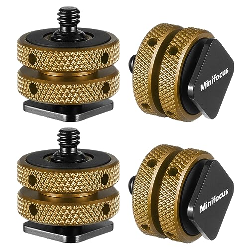 MINIFOCUS 4 Packs Camera Hot Shoe Mount Adapter, Double Nut with 1/4" and 3/8" Aluminum Alloy Tripod Screw Flash Shoe Mount for LED Monitors, Microphone, DSLR Field Monitor - Image 1