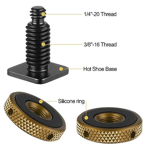 MINIFOCUS 4 Packs Camera Hot Shoe Mount Adapter, Double Nut with 1/4" and 3/8" Aluminum Alloy Tripod Screw Flash Shoe Mount for LED Monitors, Microphone, DSLR Field Monitor - Image 2
