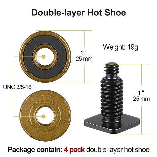MINIFOCUS 4 Packs Camera Hot Shoe Mount Adapter, Double Nut with 1/4" and 3/8" Aluminum Alloy Tripod Screw Flash Shoe Mount for LED Monitors, Microphone, DSLR Field Monitor - Image 3