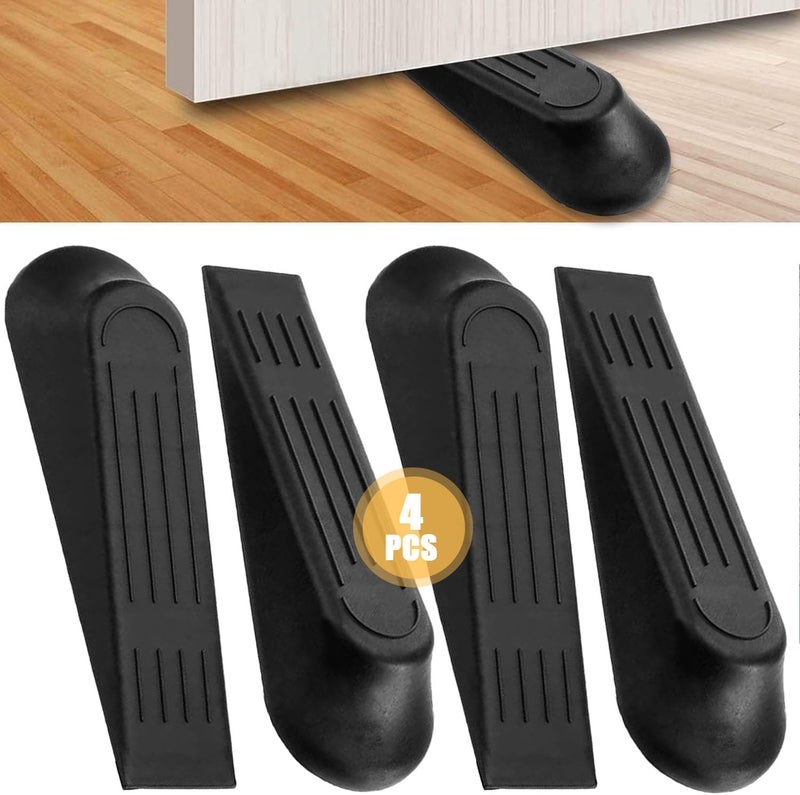 Circle M 4-Pack Black Non-Slip Rubber Door Stopper Wedges: Fits Gaps Up to 2cm Floor Protector
