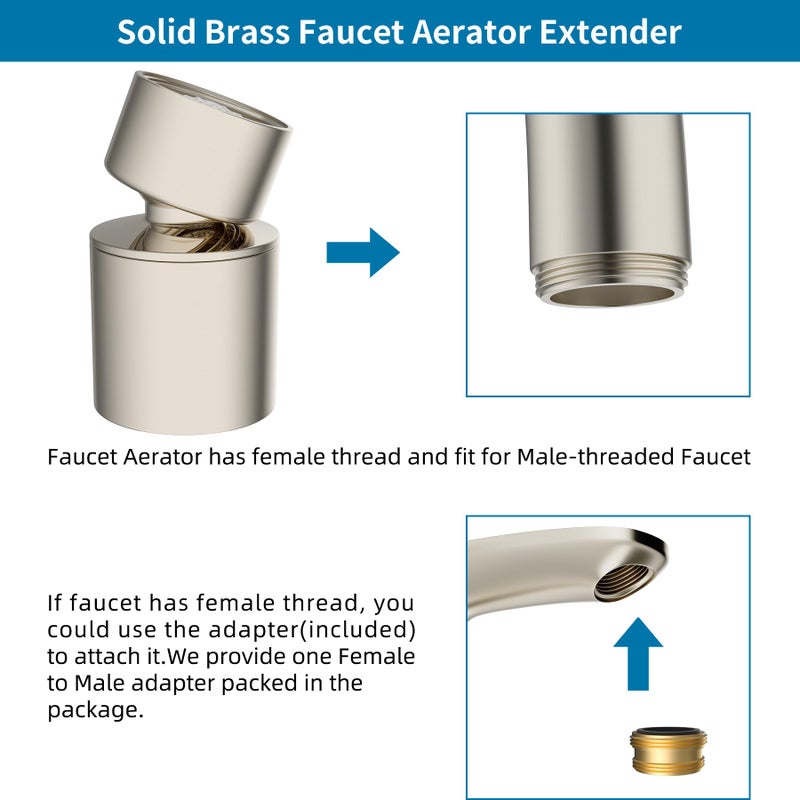 Hibbent NSF/ANSI/CAN 61 Certified Faucet Aerator, 360Â° Swivel Kitchen Sink Aerator, CUPC Certification 2-Flow Sink Sprayer Attachement, Faucet Replacement Part 55/64 Inch Female Thread, Brushed Nickel - Image 4