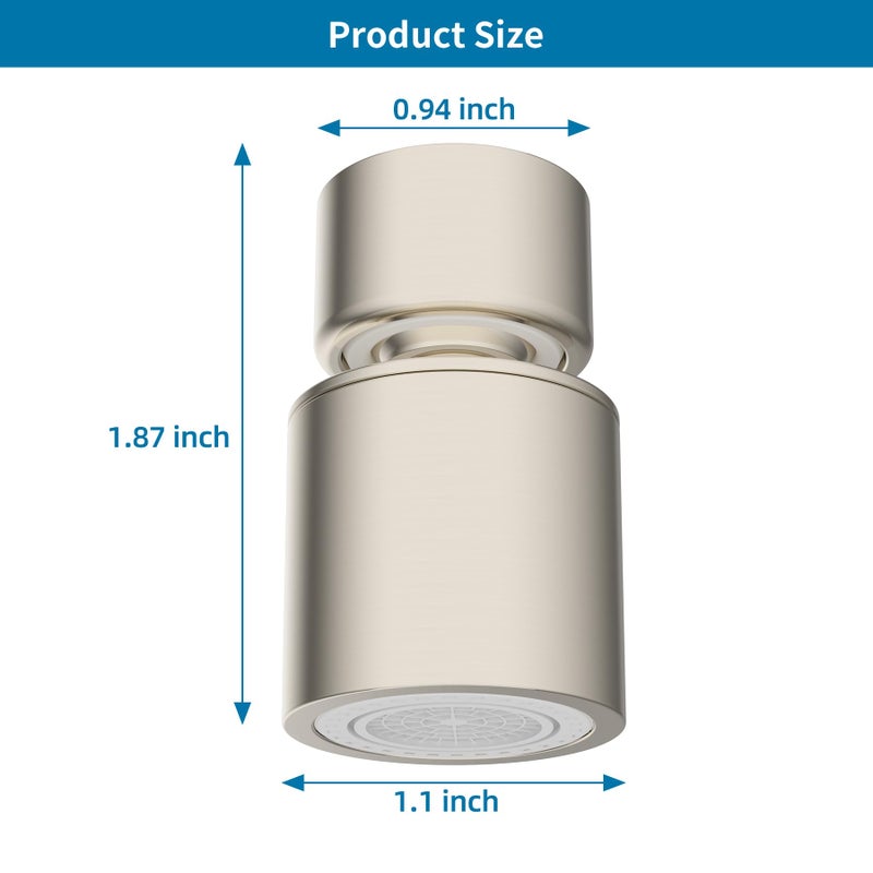 Hibbent NSF/ANSI/CAN 61 Certified Faucet Aerator, 360Â° Swivel Kitchen Sink Aerator, CUPC Certification 2-Flow Sink Sprayer Attachement, Faucet Replacement Part 55/64 Inch Female Thread, Brushed Nickel - Image 5