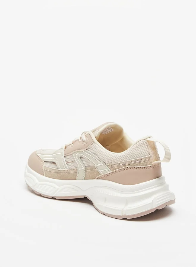 Flora Bella By Shoexpress Panelled Low Ankle Sneakers with Lace-Up Closure