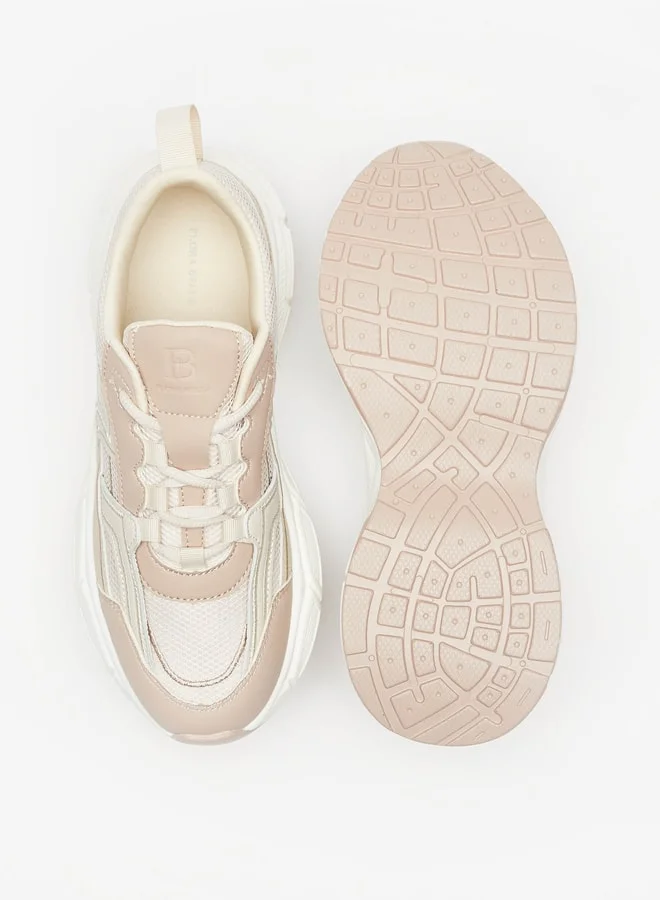 Flora Bella By Shoexpress Panelled Low Ankle Sneakers with Lace-Up Closure