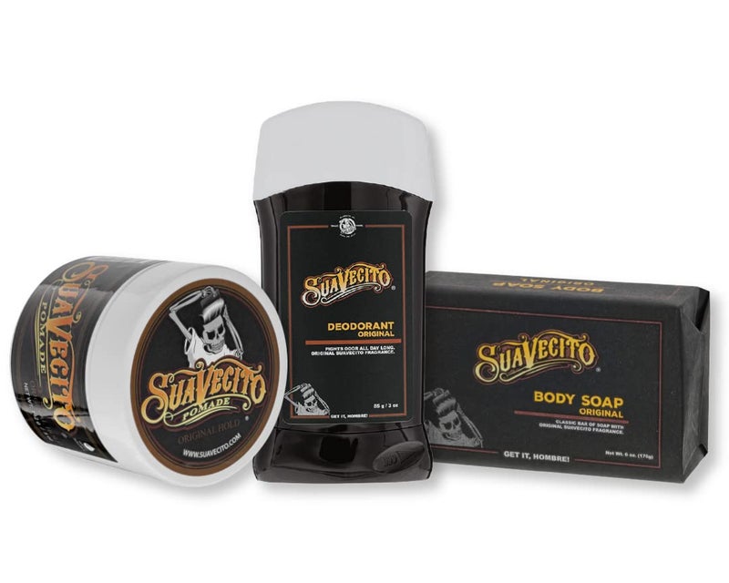 Suavecito Pomade Signature Scent Essentials Bundle Hair Styling Pomade Aluminum Free Deodorant Moisturizing Body Soap