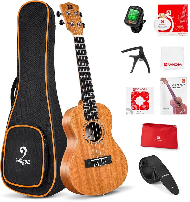 Vangoa فانغوا أويكوليلي 23'' للبالغين المبتدئين أويكوليلي كونشيرتو من خشب الماهوجني مع مجموعة كاملة أويكوليلي هاواي أكوستيك أويكوليلي محترف للأطفال والبالغين والمبتدئين - Image 1
