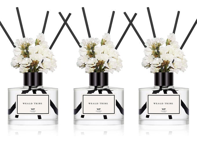 REAL FLOWER REED DIFFUSER SET OF 3 FOR BATHROOM AIR FRESHENERS OIL DEFUSERS FRESH LINENOCEANEUCALYPTUS MINT SCENT17 FL OZ EACH PACK HOME FRAGRANCE WITH 12 STICK SHELF DECOR