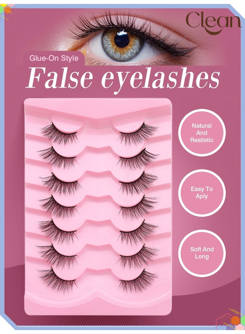 Clean 7 Pairs Half Eye False Eyelashes Set with Cat Eye Wispy Fluffy Lashes, Clear Band, Natural Look Handmade Soft Cluster Lashes for Everyday Makeup (Black) - Image 3