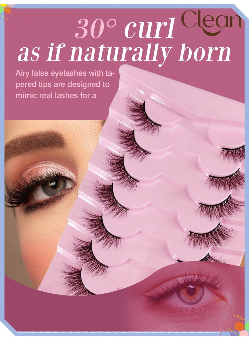 Clean 7 Pairs Half Eye False Eyelashes Set with Cat Eye Wispy Fluffy Lashes, Clear Band, Natural Look Handmade Soft Cluster Lashes for Everyday Makeup (Black) - Image 4