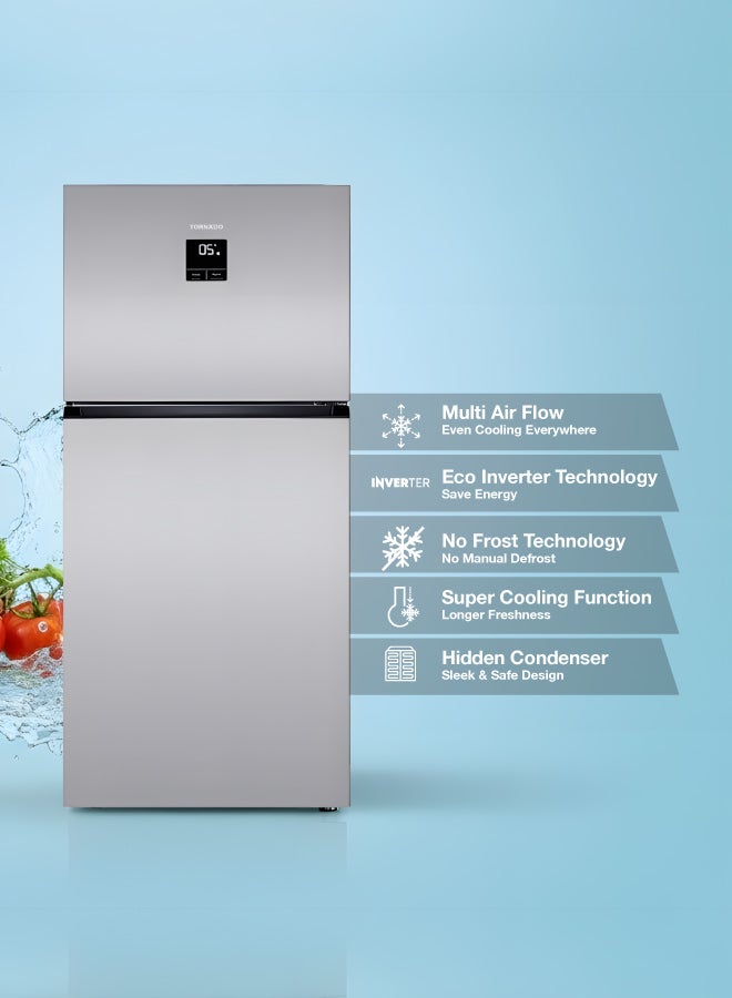 TORNADO Double Door Refrigerator 606 Liters Net Capacity , 21.39 cubic feet Top Mount Inverter Double Door Refrigerator Silver Digital Display Multi Air Flow Tempered Glass shelves RF-TCN606PT0GINS - Image 5