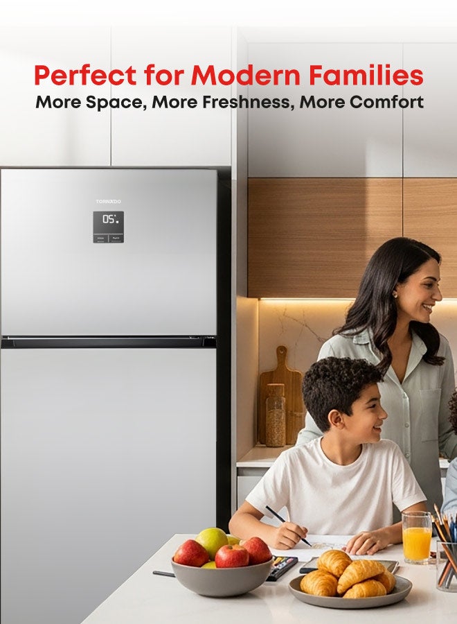 TORNADO Double Door Refrigerator 606 Liters Net Capacity , 21.39 cubic feet Top Mount Inverter Double Door Refrigerator Silver Digital Display Multi Air Flow Tempered Glass shelves RF-TCN606PT0GINS - Image 4