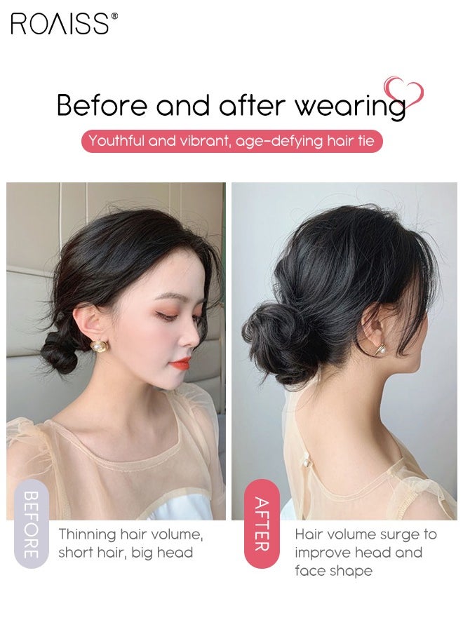 roaiss - Straight Human Hair Bun Real Updo Hairpieces Stretchy Scrunchies Elegant Chignon with Elastic Rubber Band Hair Accessory for Women 1PC Natural Black - Image 1