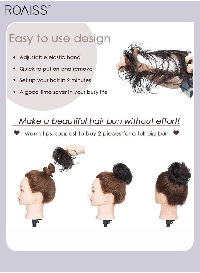 roaiss - Straight Human Hair Bun Real Updo Hairpieces Stretchy Scrunchies Elegant Chignon with Elastic Rubber Band Hair Accessory for Women 1PC Natural Black - Image 1