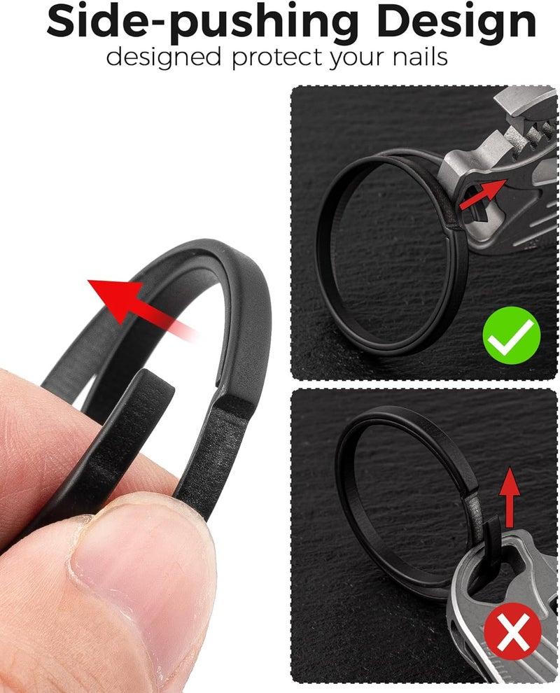 FEGVE Key Ring, Titanium Side Pushing Key Rings Keychain Rings Small Split Keyrings for Men, Black, mini - Image 4