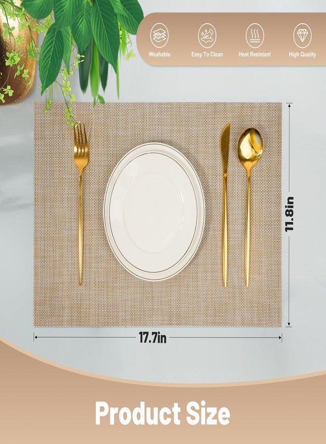 flohar Placemats Set of 6，Non-Slip PVC Weave Table Mats Easy to Clean，Heat Resistant Place Mats for Kitchen Dining Table Decoration Indoor Outdoor，Beige - Image 2