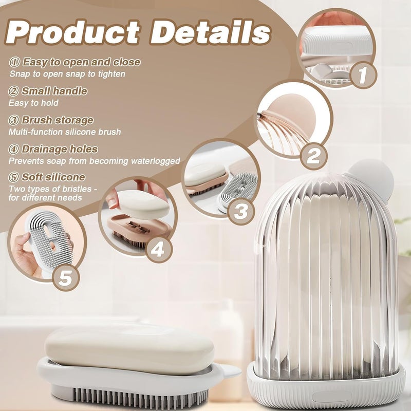 Selunay 2-in-1 Travel Soap Case with Bath Brush, Transparent Leakproof Soap Holder with Drainage, Portable Bathroom Accessories - Image 2