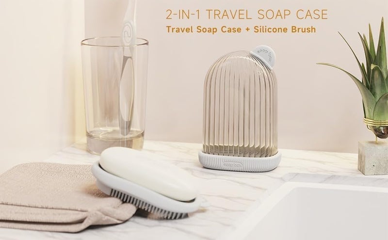 Selunay 2-in-1 Travel Soap Case with Bath Brush, Transparent Leakproof Soap Holder with Drainage, Portable Bathroom Accessories - Image 4