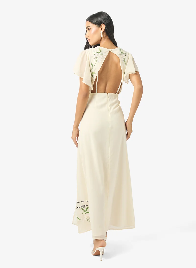 Hope & Ivy  Embellished Front Slit Flared Sleeve Maxi Dress for Women | Best Price UAE