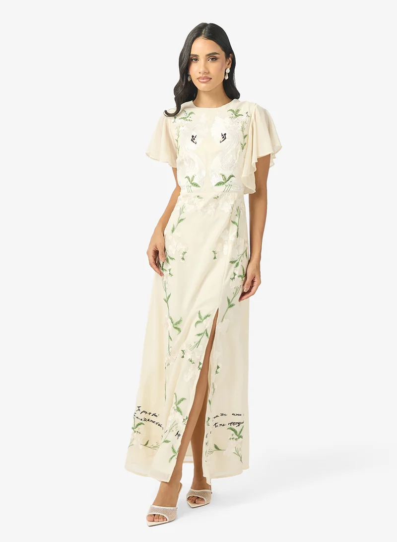 Hope & Ivy  Embellished Front Slit Flared Sleeve Maxi Dress for Women | Best Price UAE