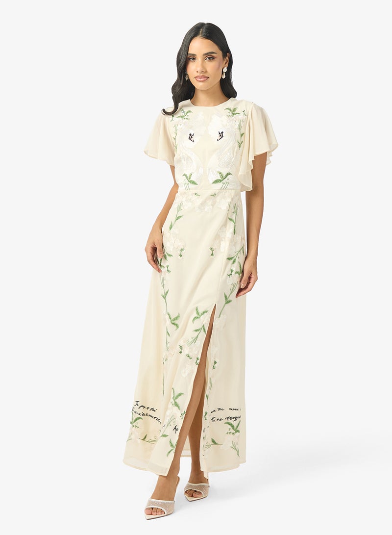 Hope & Ivy Embellished Front Slit Flared Sleeve Maxi Dress - Image 4