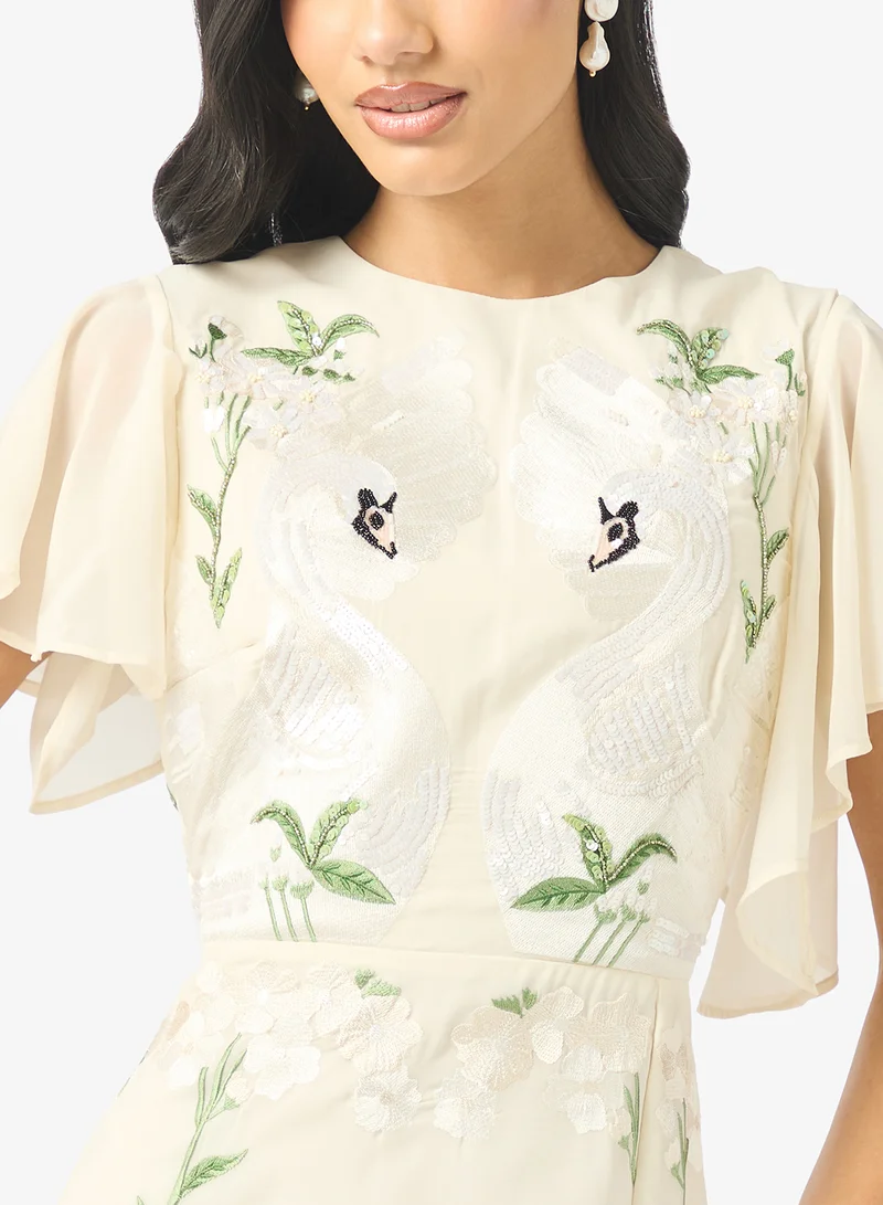 Hope & Ivy  Embellished Front Slit Flared Sleeve Maxi Dress for Women | Best Price UAE