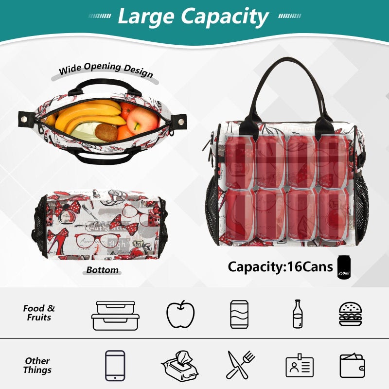 BOENLE High Heels Glasses Bags Lipstick Perfumes Lunch Bag Insulated Cooler Bag Tote Reusable Lunch Box for Women Men Adult Adjustable Shoulder Strap Leakproof for Work Picnic - Image 2