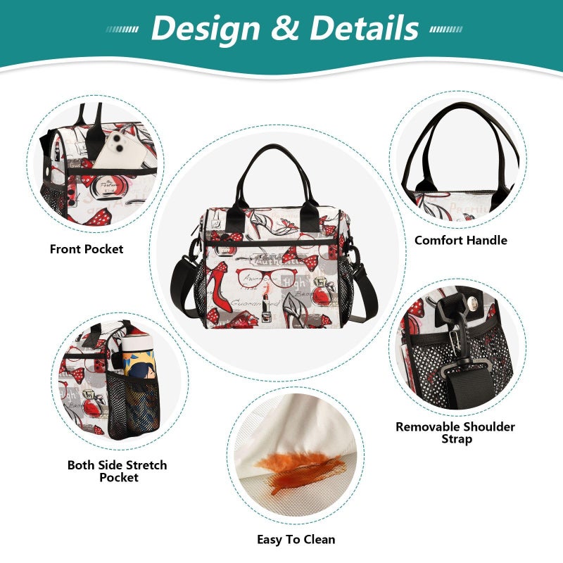 BOENLE High Heels Glasses Bags Lipstick Perfumes Lunch Bag Insulated Cooler Bag Tote Reusable Lunch Box for Women Men Adult Adjustable Shoulder Strap Leakproof for Work Picnic - Image 3