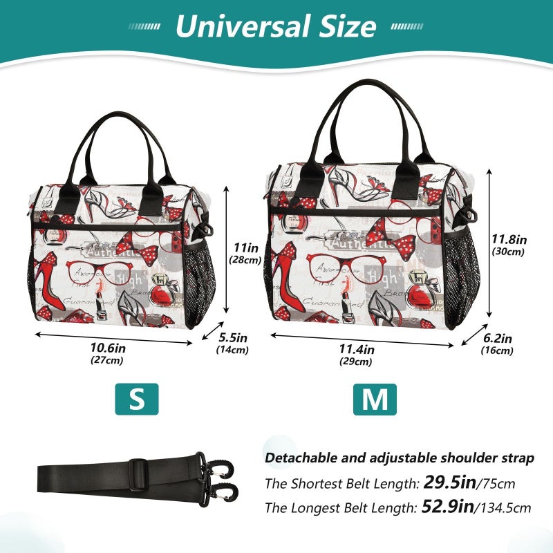 BOENLE High Heels Glasses Bags Lipstick Perfumes Lunch Bag Insulated Cooler Bag Tote Reusable Lunch Box for Women Men Adult Adjustable Shoulder Strap Leakproof for Work Picnic - Image 4