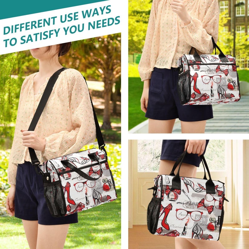 BOENLE High Heels Glasses Bags Lipstick Perfumes Lunch Bag Insulated Cooler Bag Tote Reusable Lunch Box for Women Men Adult Adjustable Shoulder Strap Leakproof for Work Picnic - Image 5