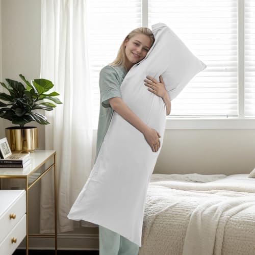 TELUS Body Cooling Pillow Cases Cover, Bamboo Rayon White Body Pillowcases with Zipper Closure, Cool and Breathable Pillow Case for Hot Sleepers and Night Sweats, 20x54 inches - Image 3