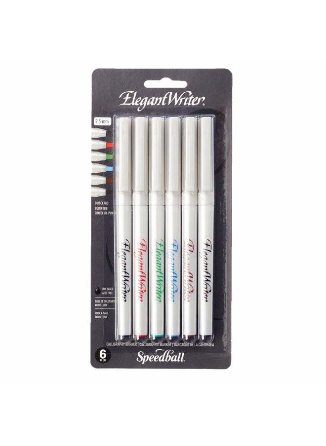 Speedball 2882 Elegant Writer 6 Medium Calligraphy Markers Set, Assorted Colors  - Image 1