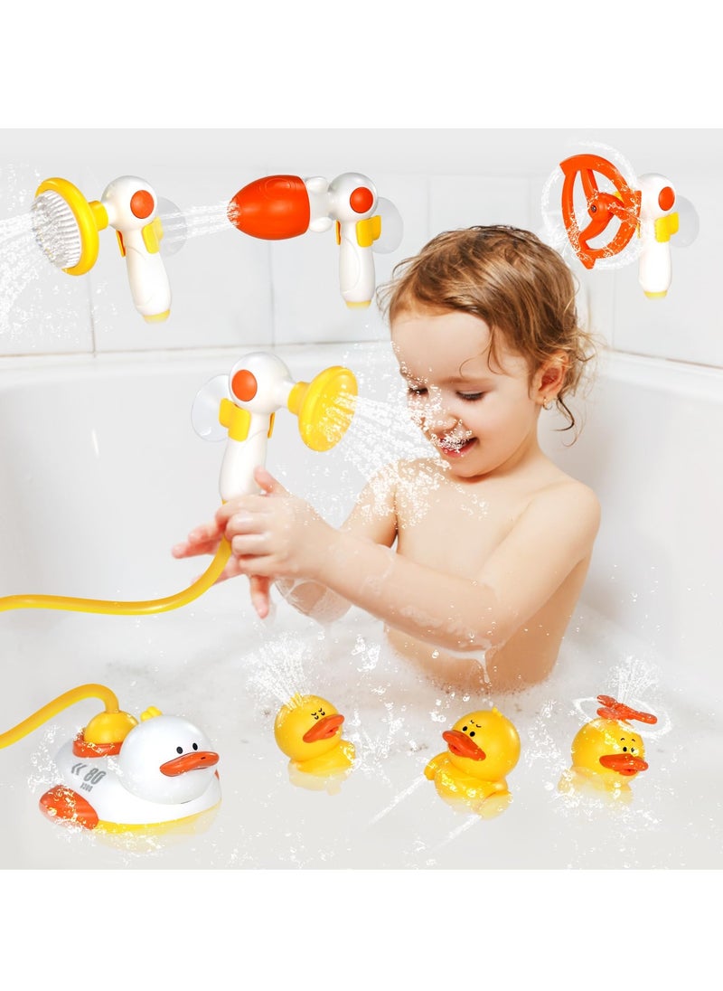 Excefore - Bathtub Toys for Kids, Multifunctional Toddlers Shower Sprayer, Yellow Duck Bath Toys with 3 Bath Ducks & 4 Toddlers Shower Sprayer, Water Toys Shower Head - Image 1