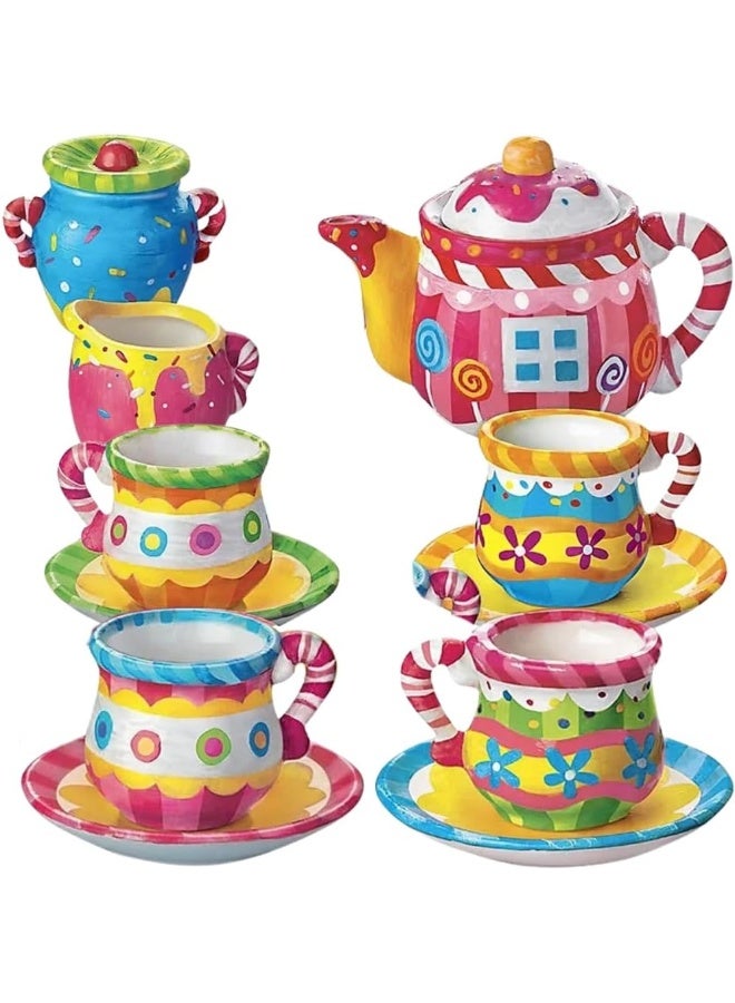4m طقم شاي 4M - مجموعة رسم وطلاء طقم شاي سيراميك مصغر للأطفال من عمر 8 سنوات فما فوق | تشمل أكواب، صحون، إبريق شاي، جرة حليب، وعاء سكر، ألوان وفرشاة | حرفة إبداعية ولعب | النموذج 00-04541 - Image 1