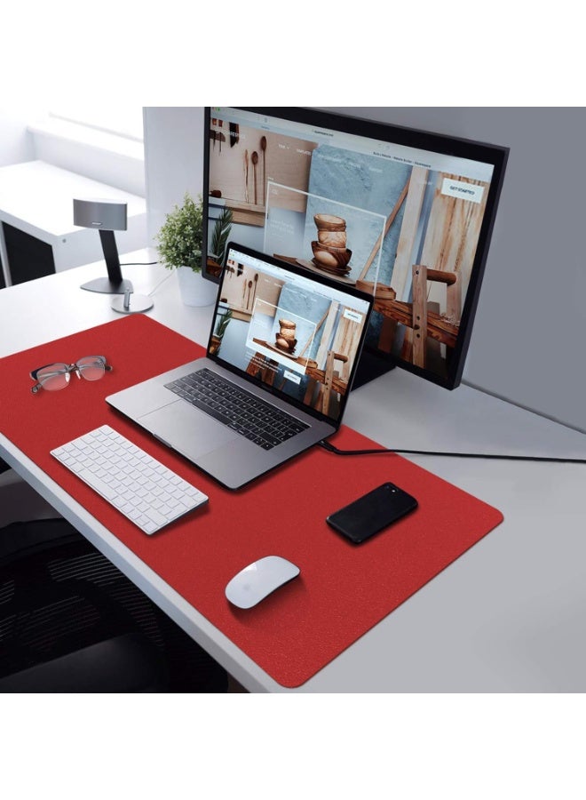 Towwi Desk Pad 90×43cm Waterproof Leather Desk Mat – Large Smooth Surface Mouse & Keyboard Pad (Red) - Image 2