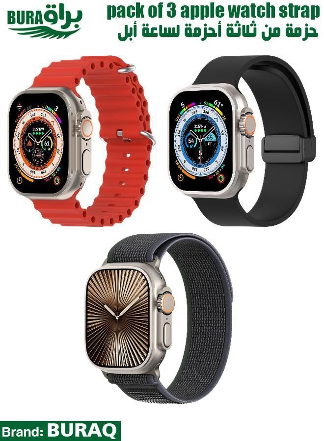 BURAQ Apple Watch Band Strap For Apple Watch Ultra 2/Ultra 49mm, Series 10 46mm, 9/8/7 45mm, SE2/SE/6/5/4 44mm, 3/2/1 42mm 