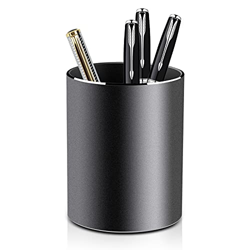 Vaydeer Metal Pen and Pencil Holder Made of Aluminum Desk Storage Large Capacity Makeup Brush Holder for Office, Classroom, Home Black (3.15 x 3.15 x 3.94 Inches) - Image 1