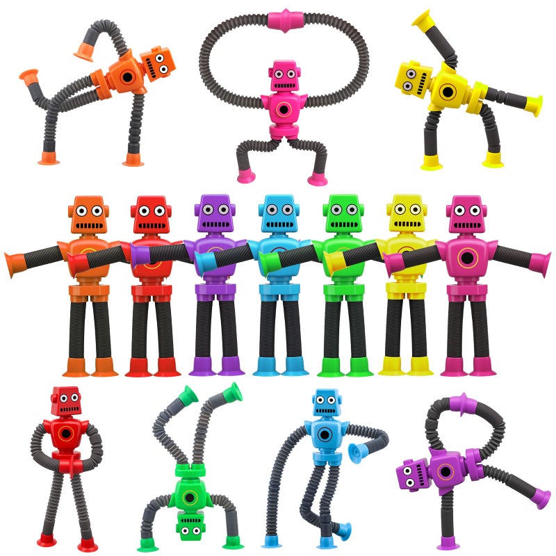 Cybemaga 14PCS Suction Cup Pop Tube Sensory Toys Basket Stocking Stuffer Set for Kids Toddlers Funny Robot Action Figure Bendable Fidget Toy Gift Birthday Party Favors - Image 3