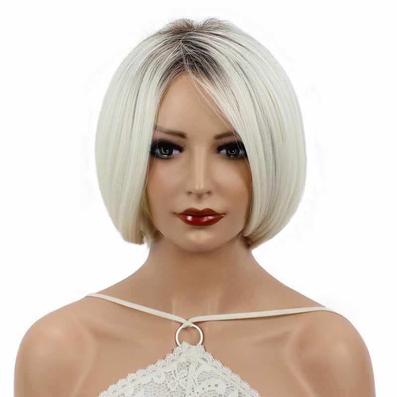 Aimole Short Ombre White Straight Wigs Halloween Costume Cosplay Party Daily Synthetic Women Hair Heat Resistant Wig 613AM