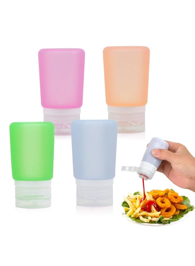 HASTHIP Mini Squeeze Bottles, 60ml Portable Dressing Bottles, Food-Grade Silicone & Leak-Proof Flip-up Lid Condiment Bottle for Oil, Sauce, BBQ, Kitchen, Travel, Pack of 4