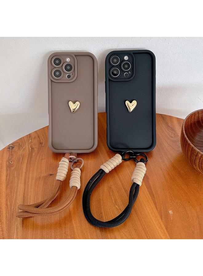 erorex Case For iPhone 15 Pro Max Solid Color 3D Love TPU Phone Case with Lanyard - Image 2