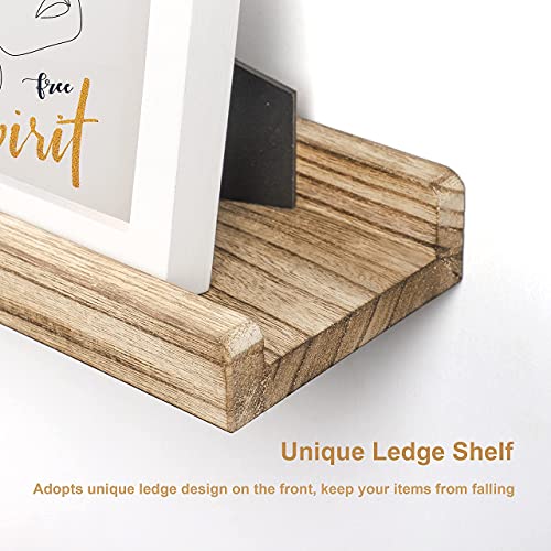 Emfogo Floating Shelves for Wall, 16.9 inch Wood Wall Shelves with Ledge, Floating Shelf Picture Ledge Set of 3 for Living Room Bedroom Kitchen Display and Storage(Rustic Brown) - Image 2