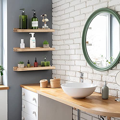 Emfogo Floating Shelves for Wall, 16.9 inch Wood Wall Shelves with Ledge, Floating Shelf Picture Ledge Set of 3 for Living Room Bedroom Kitchen Display and Storage(Rustic Brown) - Image 3