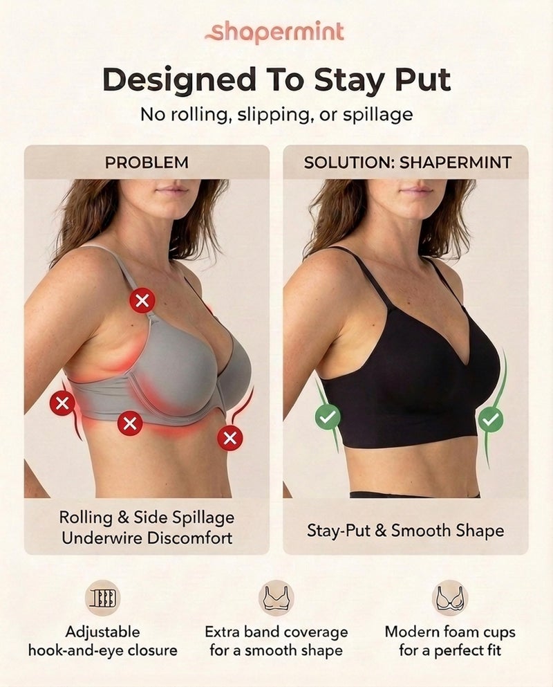 SHAPERMINT Bras for Women - Lingerie Bra, Bralettes for Women with Support, No Underwire Plus Size Bras for Women Black - Image 5