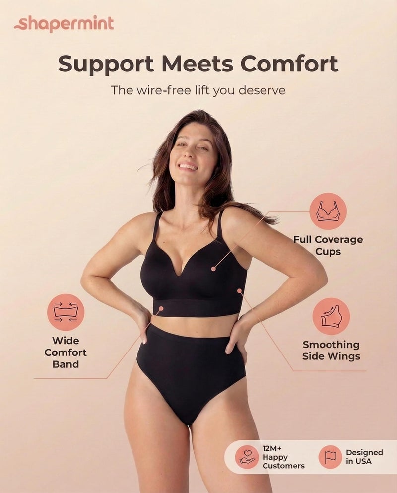SHAPERMINT Bras for Women - Lingerie Bra, Bralettes for Women with Support, No Underwire Plus Size Bras for Women Black - Image 2