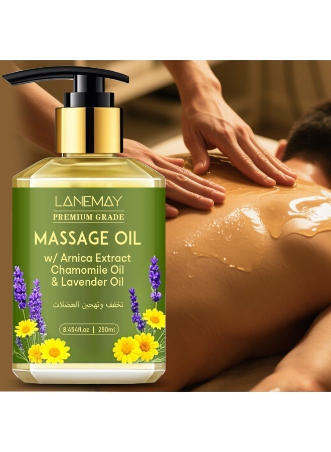 LANEMAY Premium Lavender Arnica Massage Oil 250ml, Chamomile Soothing Body Spa Massage Oil, Moisturizing Warming Muscle Relief Skin Care  Oil - Image 1