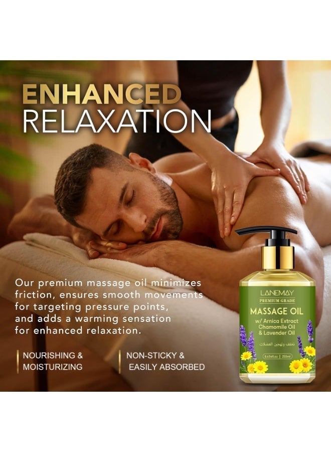 LANEMAY Premium Lavender Arnica Massage Oil 250ml, Chamomile Soothing Body Spa Massage Oil, Moisturizing Warming Muscle Relief Skin Care  Oil - Image 2