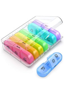 Weekly Pill Organizer 4 Times a Day with 7 Daily Large Pill Box Cases to Hold Fish Oils, Vitamins, Supplements, Medication （multicolour）
