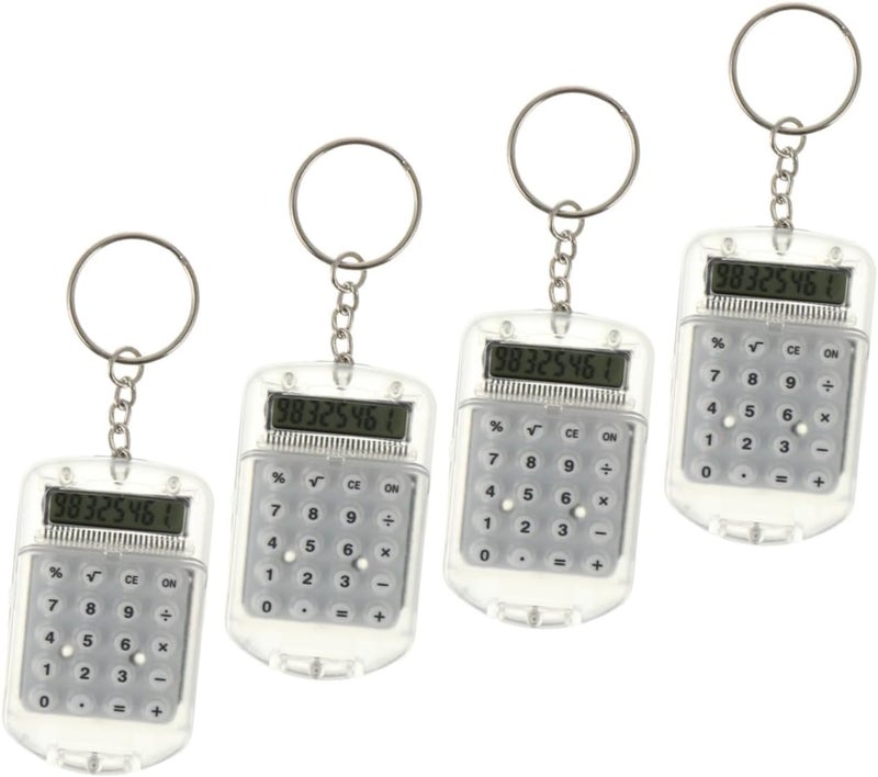 4Pcs Compact Key Ring Calculators for Students, Portable Pocket Electronic Keychain, Flip Cover Small Calculators for Office and School Use - Image 1