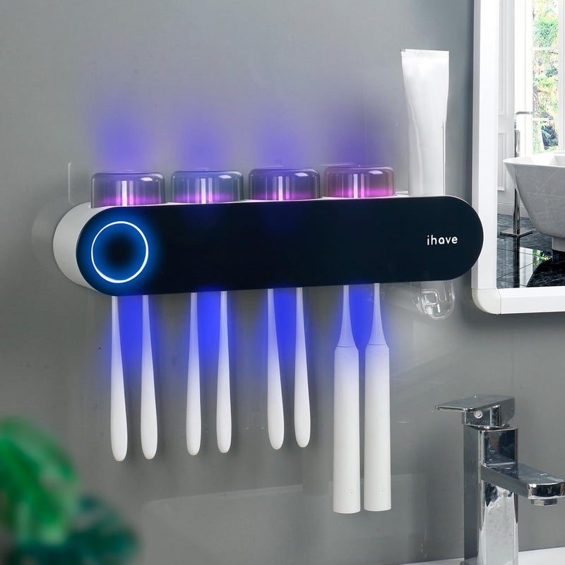 iHave Toothbrush Holders for Bathrooms, UV Toothbrush Sanitizer and Holder Smart Home Bathroom Accessories, 4 Cups - Image 1