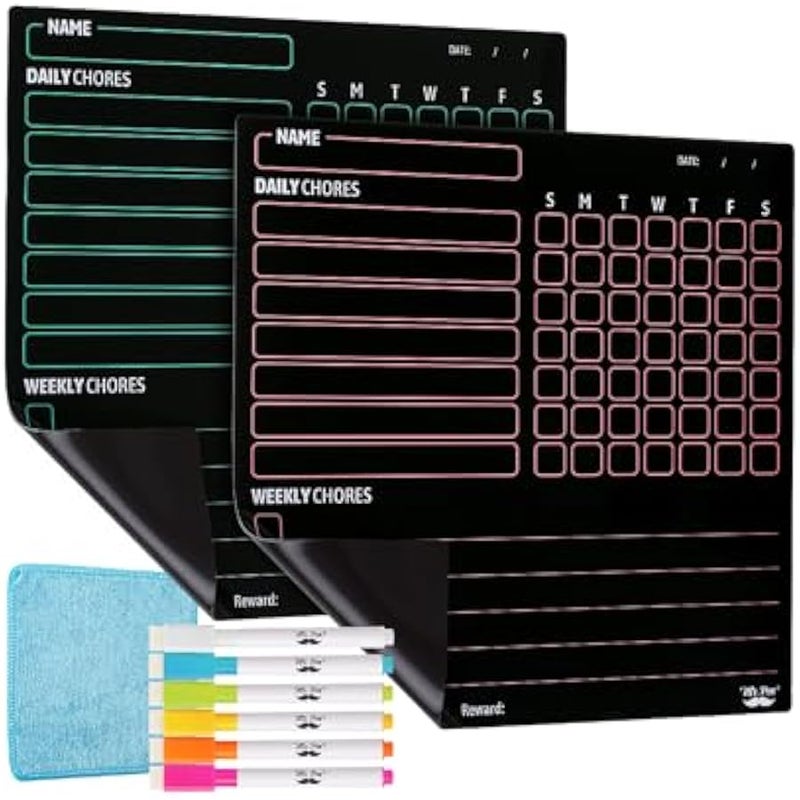 - Magnetic Dry Eraser Chore Chart for Multiple Kids, 2 Pack, Kids Chore Chart with 6 Eraser Cap Markers, Chore Board, Magnetic Chore Chart for Refrigerator, Dry Erase Chore Chart Magnetic - Image 1
